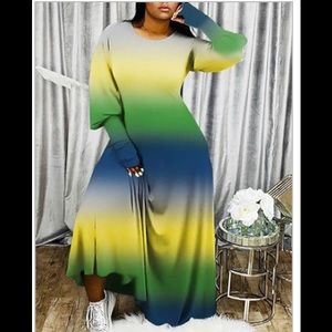 CASUAL PUFFED LATERN SLEEVES LOOSE MAXI DRESS